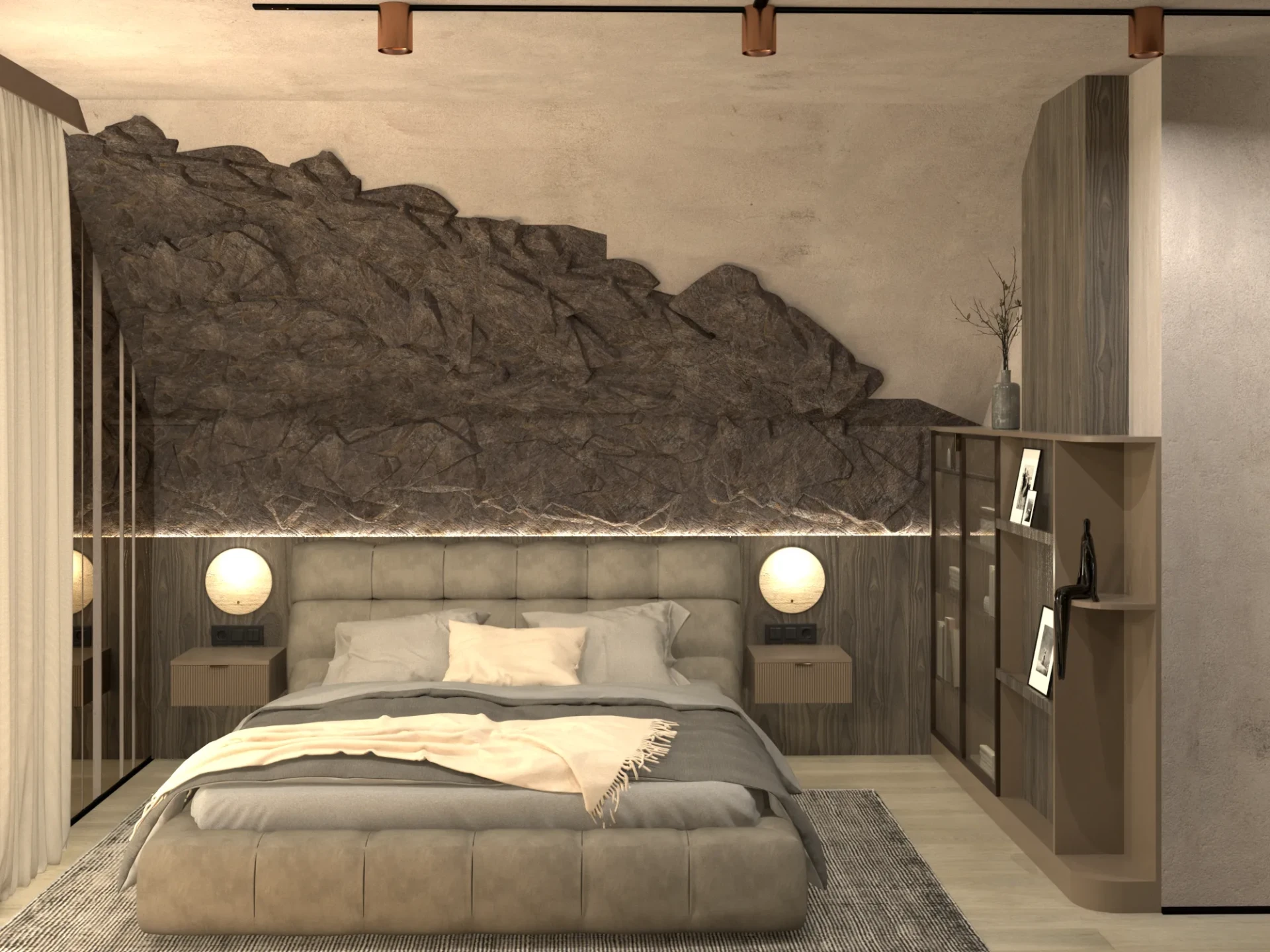 skała-na-scianie-w-sypialni